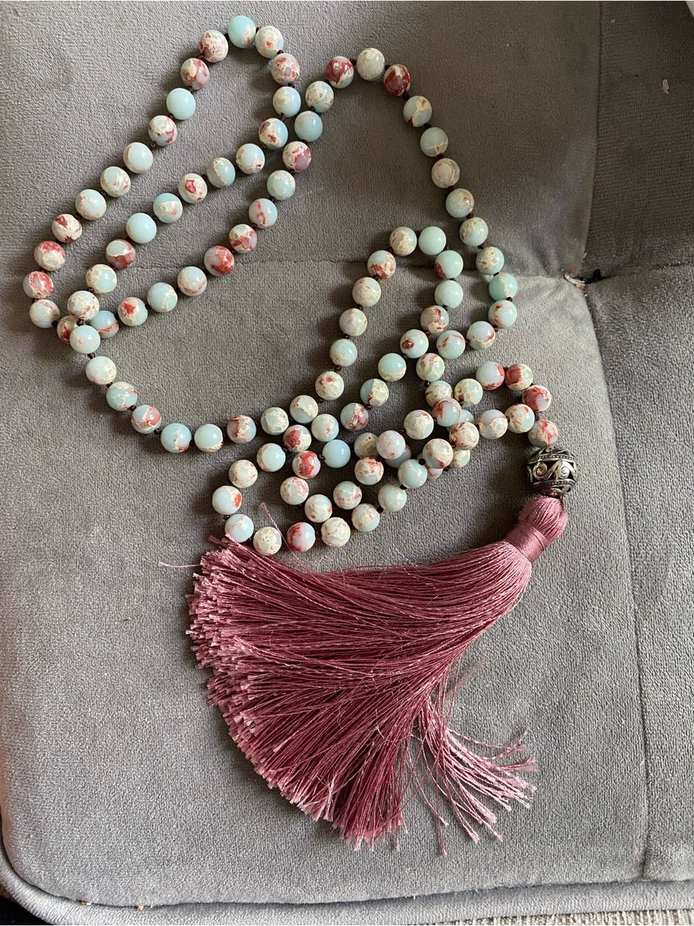 Beaded Tassel Mala Necklace in Crystal- Women Jewelry